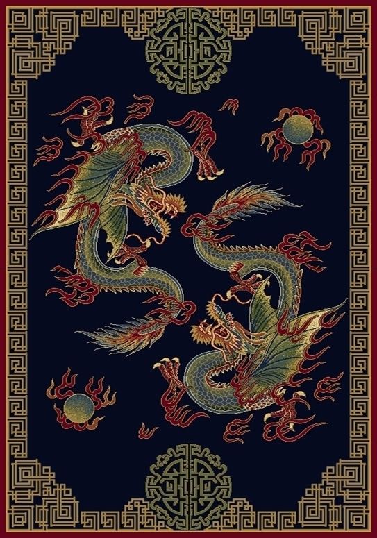 Dueling Dragons w Red Border 2x8 Runner Rug Asian Look