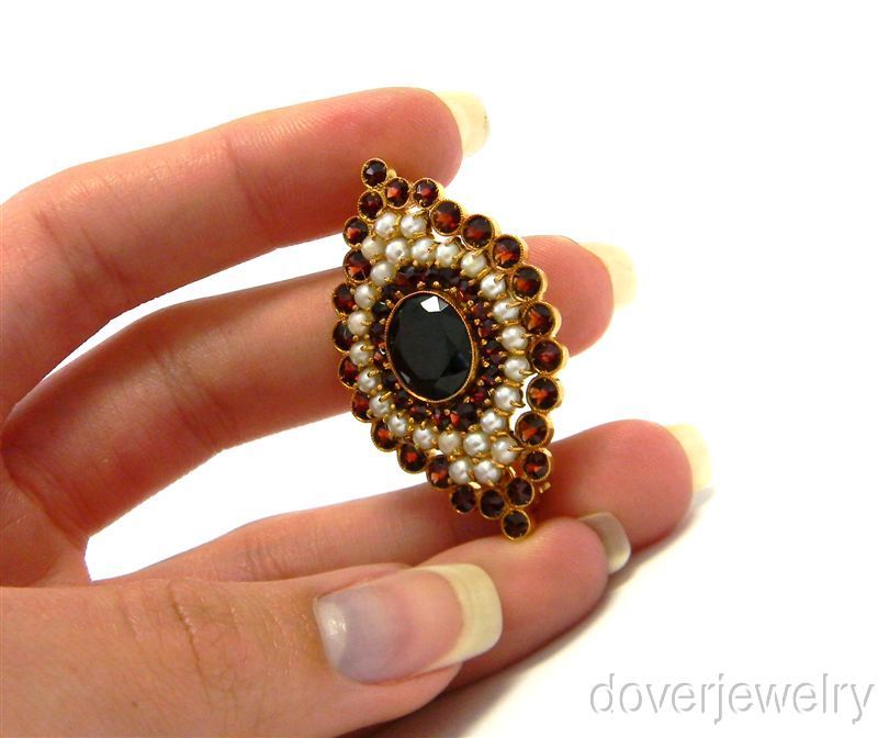 Antique 8 00ct 18K Gold Garnet Pearl Large Pin Booch