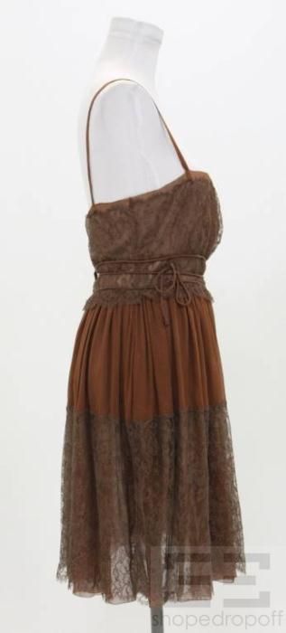 BOTTEGA VENETA Brown Silk Chiffon Lace Sleeveless Dress Size 46 Spring 