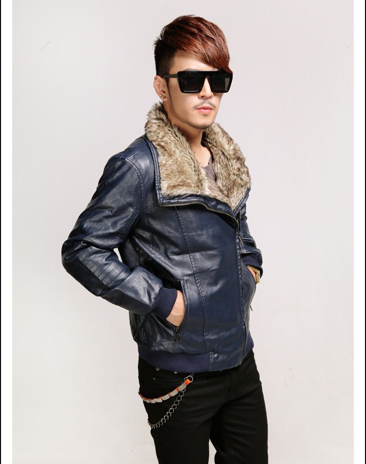   Winter PU Leather Fur Collars Windproof Snow Warm Jacket