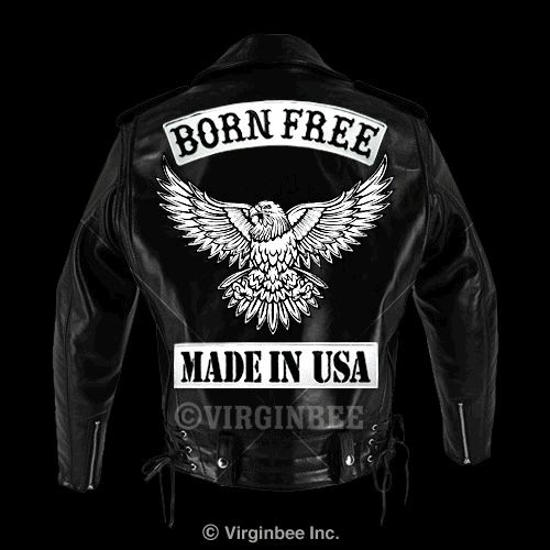 BORN FREE LARGE REFLECTIVE EMBROIDERED PATCH BIKER JACKET UPPER 