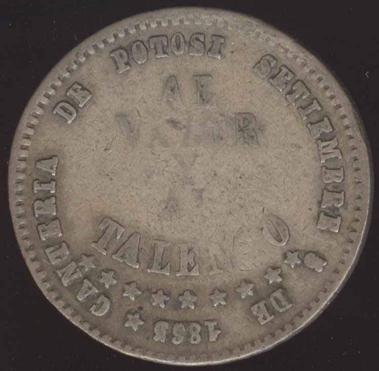 BOLIVIA POTOSI RARE BEAUTY 1/2 MELGAREJO 1865 COIN ★★★★