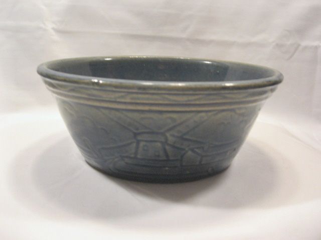 Pottery Bowl Blue Windmill House Scene Vintage