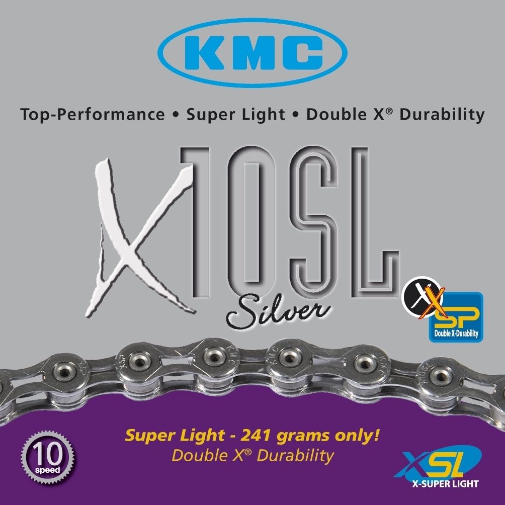 KMC X10SL 10 speed road bicycle chain bike Silver 116 Link Light 