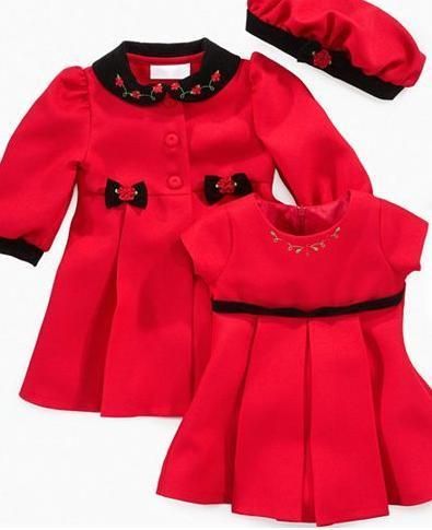 NWT Bonnie Baby Girl 3 Pcs Dress Coat Set Red 12 month