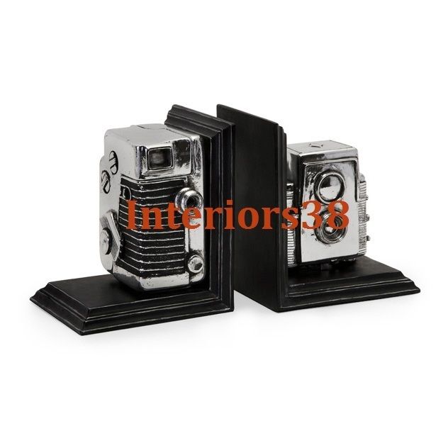   Regency Vintage Style Camera Home Office Bookends Black Base