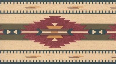 Wallpaper Border Southwest Indian Rug Blue Red Green Gold Brown on Tan 