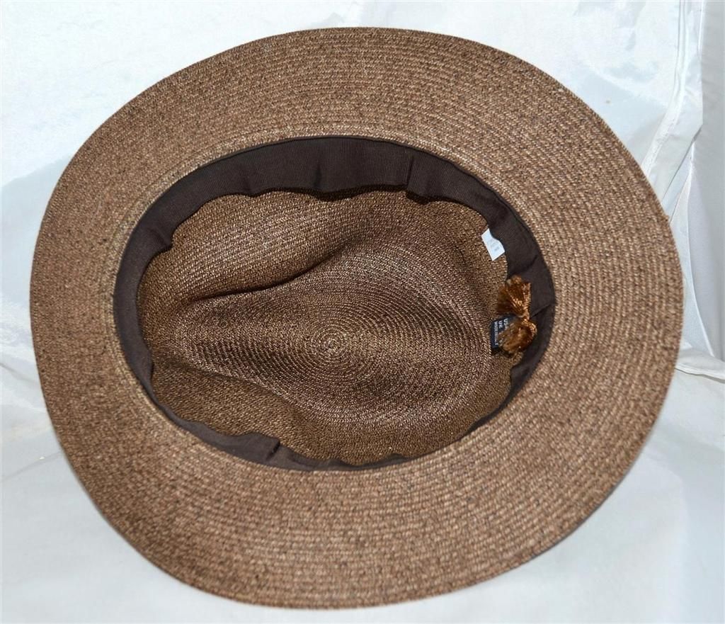 Borsalino Italy Light Brown Panama Tightly Woven Straw Hat Sz 7 5 Mint 