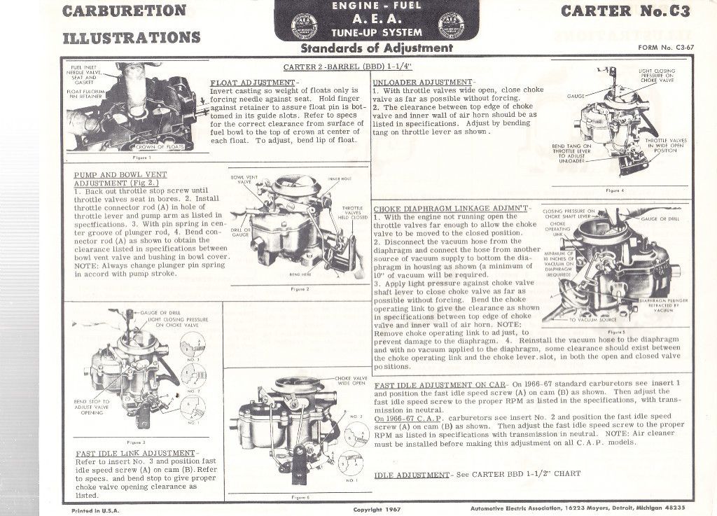  A E A Carburetor Carter C3 C4 Model BBD 1967