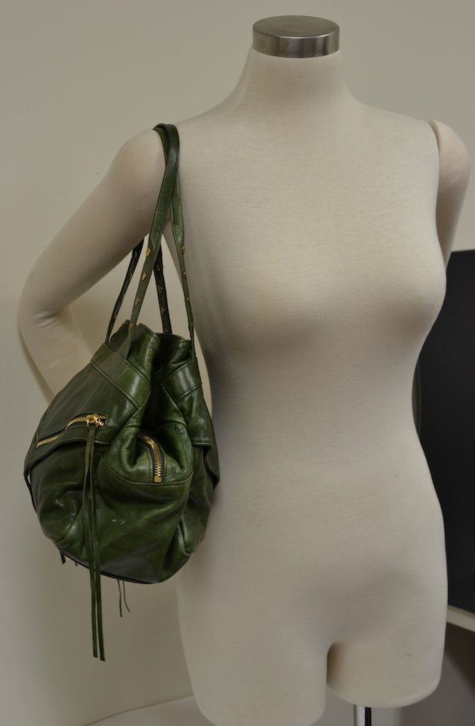 Authentic $600 Botkier Moto Trigger Satchel Dark Green Studded Tassel 