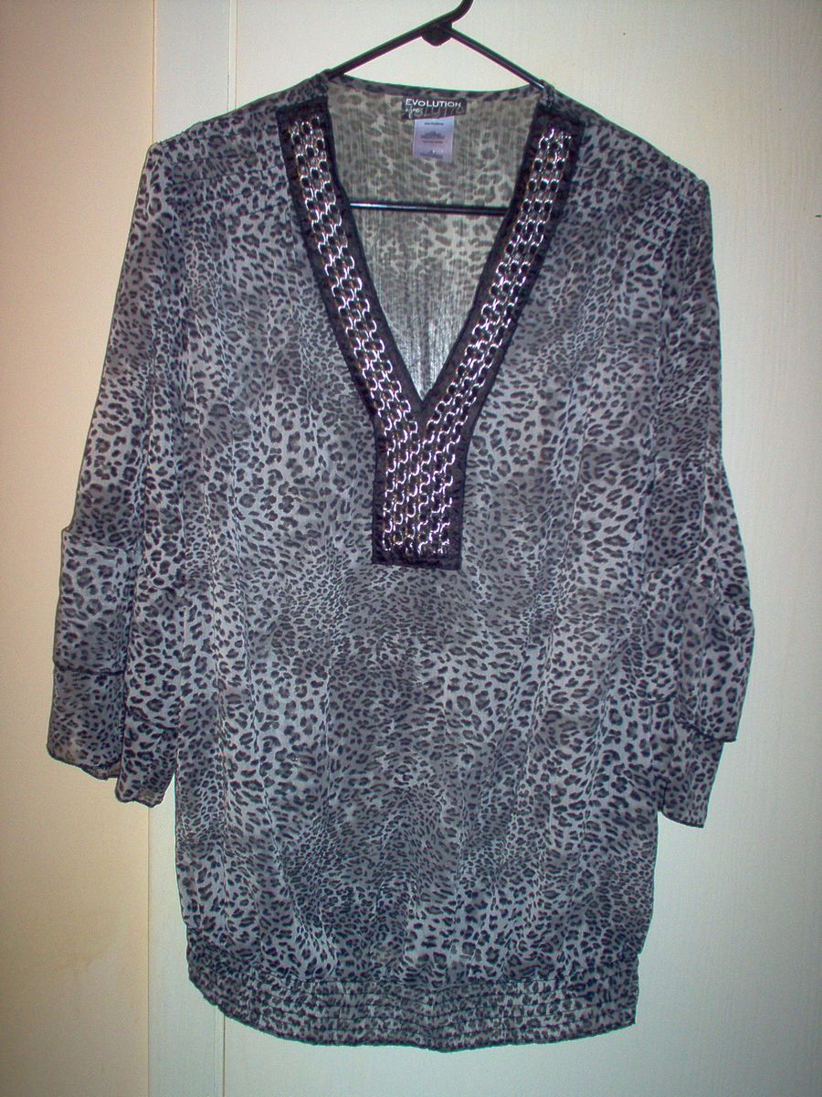 Womens Evolution Animal Print Sheer Shirt Bouse Top Plus Size 1X