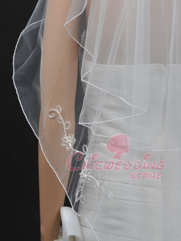   31 Pearl Pencil Edge Fingertip Length Wedding Bridal Veil (TS110103