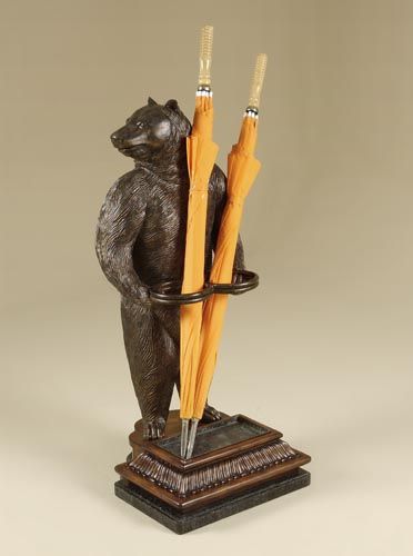 Maitland Smith Verdigris Bear Umbrella Stand Stone Base