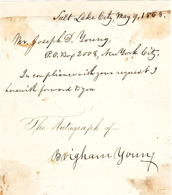 Brigham Young Manuscript Letter Signed 05 09 1868