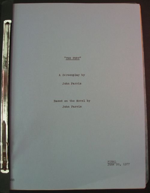 The Fury Original Movie Screenplay 1977 Brian de Palma