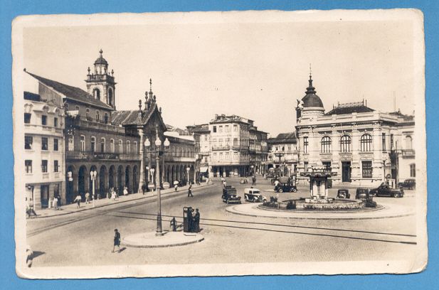 Postcard Portugal Braga Street Scene Car Cars 1940s