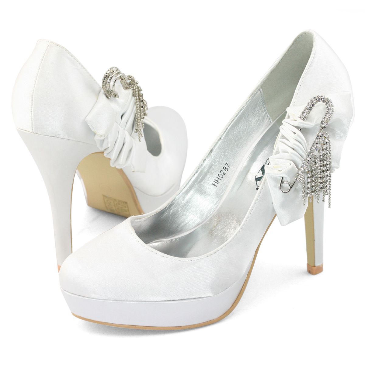   White Bridal Brooch Detail Heel Platform Pump Shoes Sz US 9