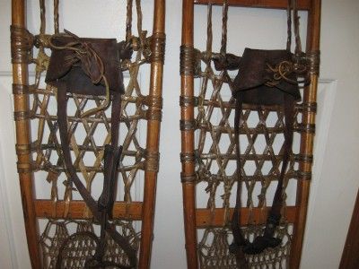 Antique Pair Snocraft Pickeral Snow Shoes w Bindings Me