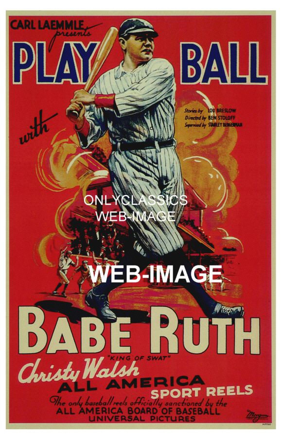 1934 Yankee Babe Ruth Play Ball Baseball Movie Poster