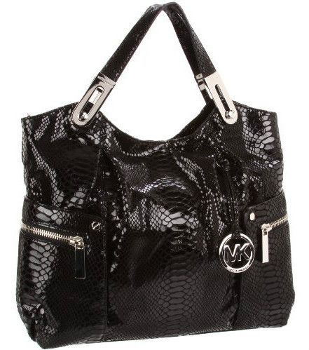 428 MICHAEL KORS BROOKTON LARGE E W LEATHER BLACK PYTHON SNAKE SATCHEL 