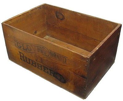 ANTIQUE ADVERTISING CRATE GLOVE BRAND RUBBER GLOVE WOODEN STORAGE END 