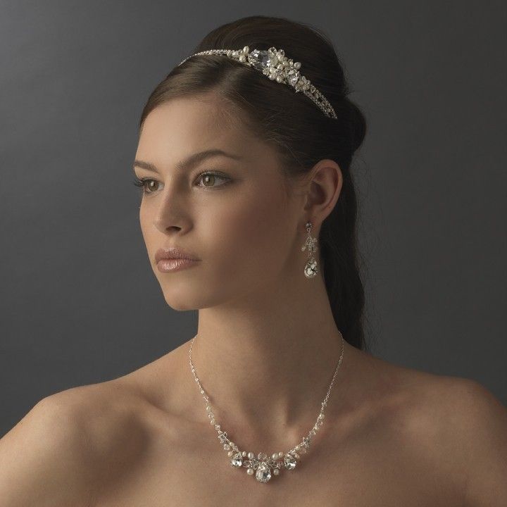 Silver Rhinestone Pearl Side Accent Bridal Headband