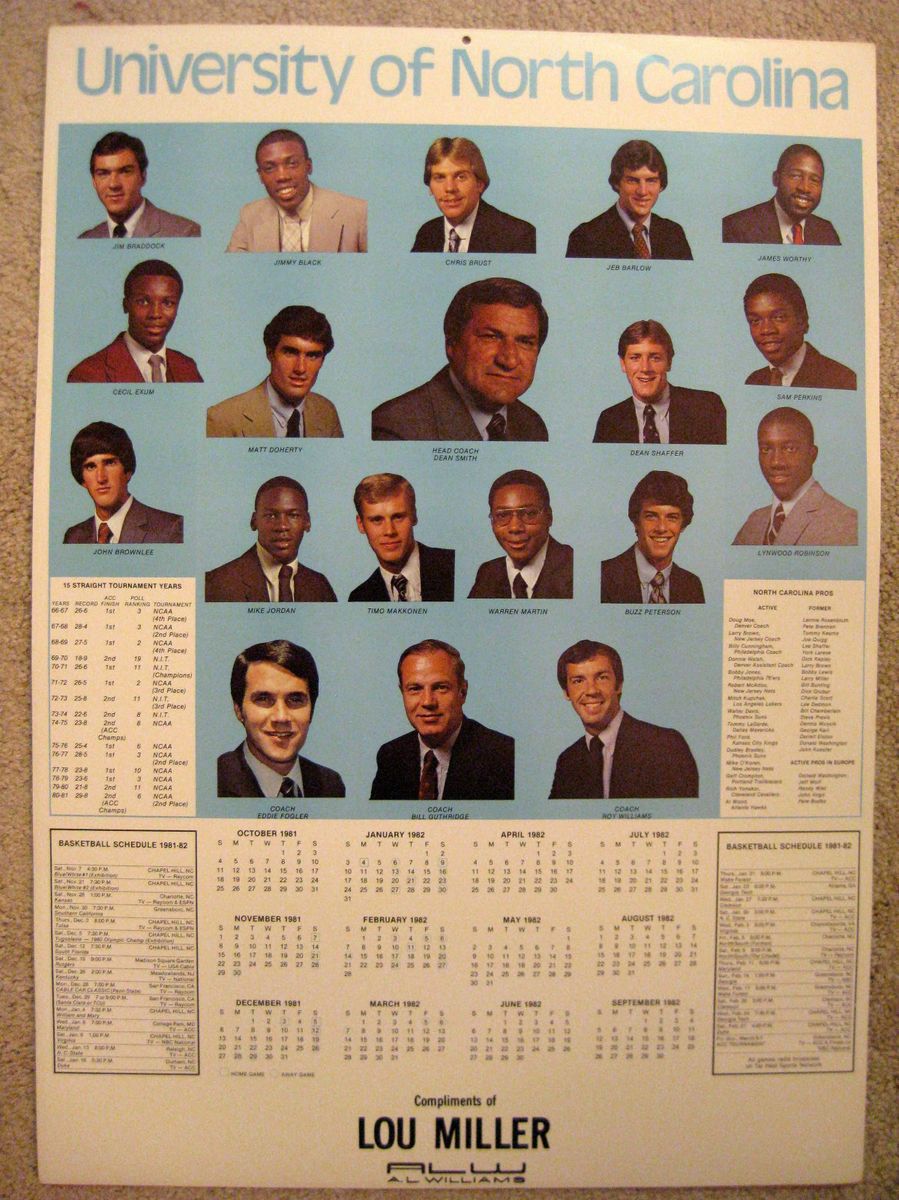 Jordan Carolina Tar Heels 1982 Champion Poster UNC Basketball Rare VTG 