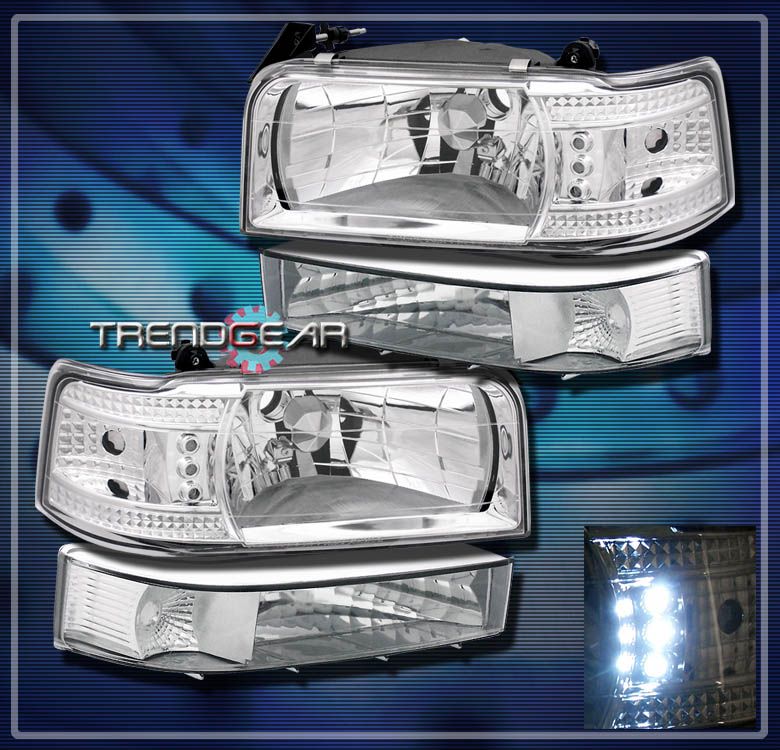 92 96 Ford F150 F250 F350 Bronco LED Crystal Head Lights Bumper Corner 