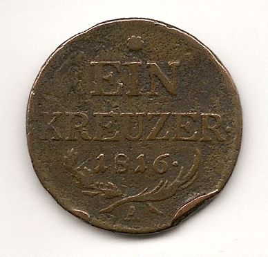  1816 A Ein Kreuzer 1 Kreuzer Copper Coin