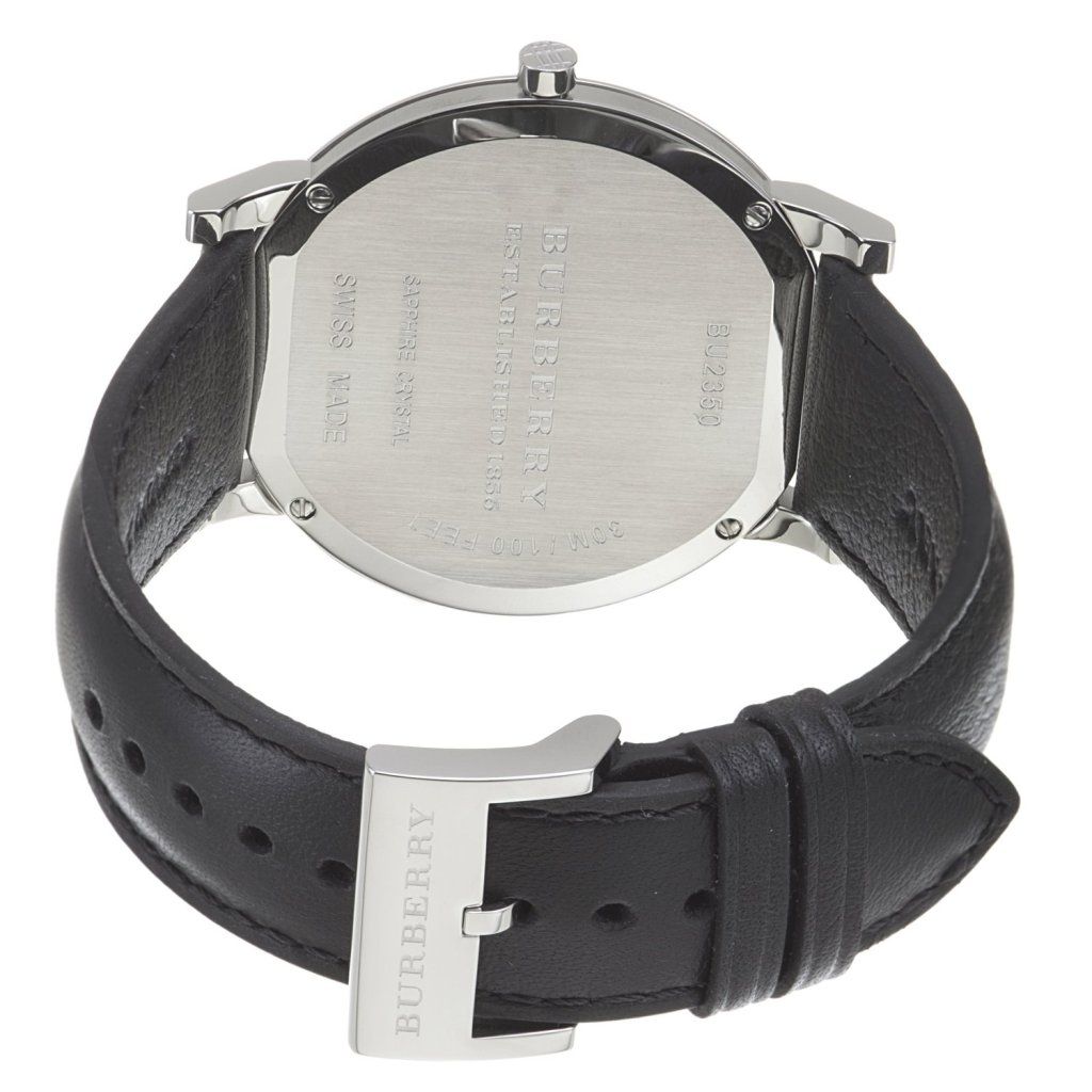 Burberry Mens BU2350 Slim Sapphire Crystal Dial Black Leather 40mm 