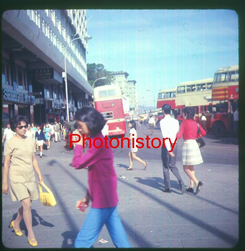   Kong Slide 1971 Crowded Street Multiple Double Decker Bus Slide