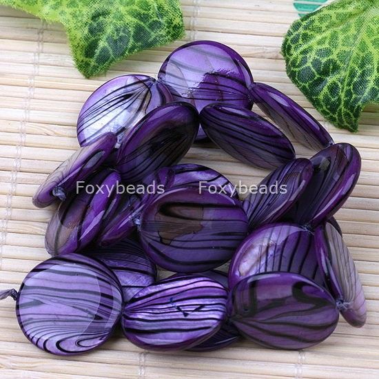 16 Purple MOP Shell Zebra Stripe Button Coin Loose Bead 20mm