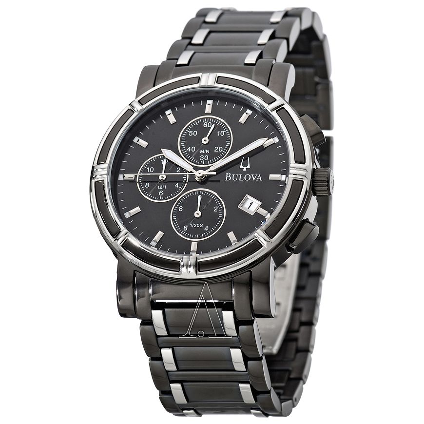 Bulova Chronograph Black and Silver Mens Watch 98B101