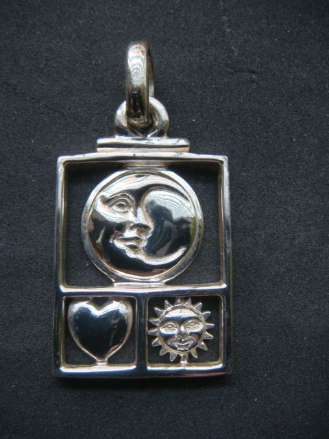 SERGIO BUSTAMANTE MOON SUN HEART STERLING SILVER PENDANT NEW