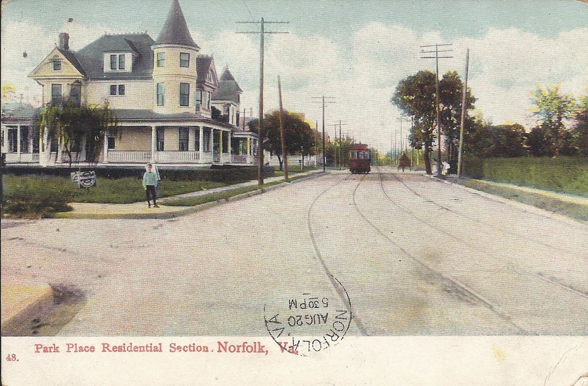 VA; NORFOLK   PARK PLACE RESIDENTIAL HOME STREET CAR POSTCARD