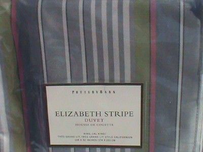 Pottery Barn Elizabeth Stripe Duvet Cal King 100 Silk