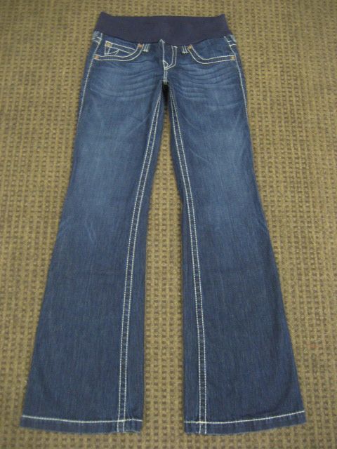 True Religion Maternity Jeans Stretch Candice Big T Wide Leg Dark Blue 