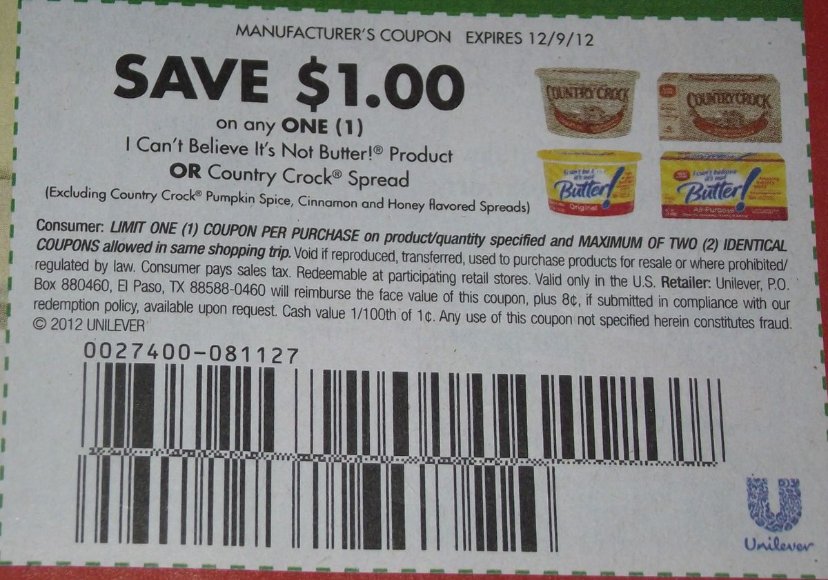   COUNTRY CROCK OR I CANT BELIEVE ITS NOT BUTTER PRODUCT 12 9