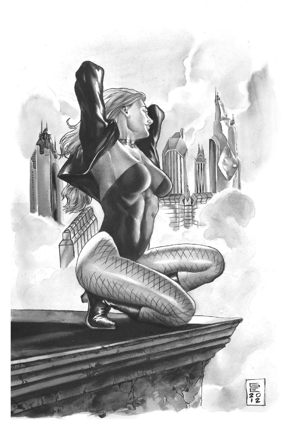 The Black Canary Perched Justice League JSA Hot Original Art by Gene 