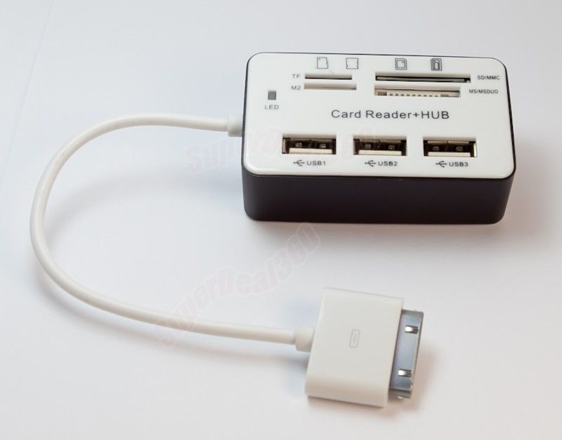 SD SDHC MMC MS Card Reader 3 Port USB Hub Camera Con for iPad iPad2 