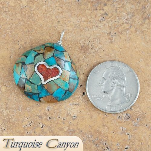 Native American Santo Domingo Turquoise with Heart Pendant SKU 224116 
