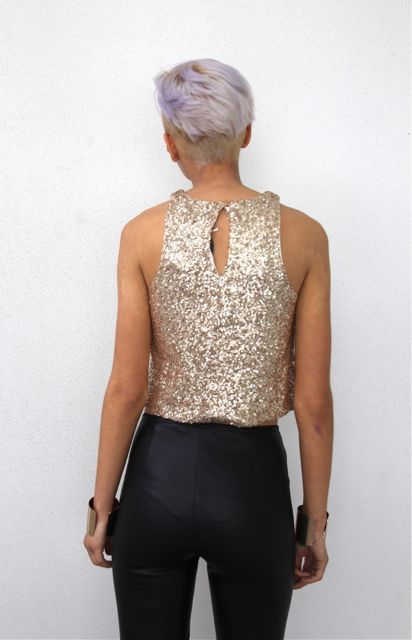 Disco Gold Rush Full Sequin Glitter Key Hole Cut Out Back Cami Top 6 8 