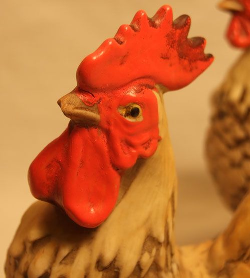 VINTAGE PAIR HEN AND ROOSTER CERAMIC CHICKEN FIGURINES ITALY