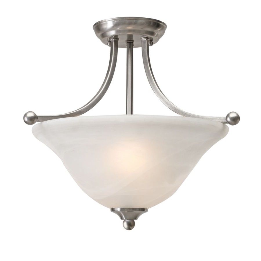   Light Semi Flush Mount Ceiling Lighting Fixture, Pewter, Marbled Glass