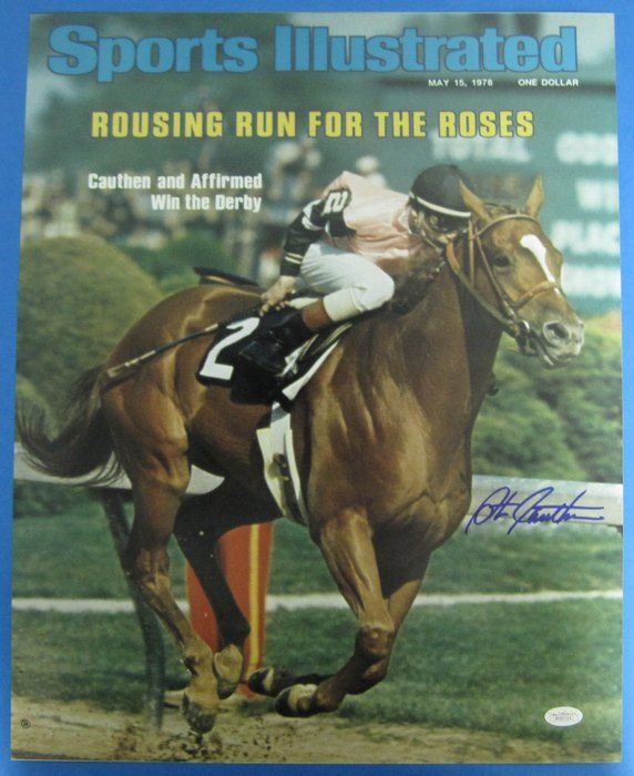 Steve Cauthen Autographed/Signed SI Riding Affirmed 16x20 JSA