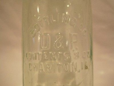 Vintage Glass Bottle D P Bottling Co Chariton IA Iowa