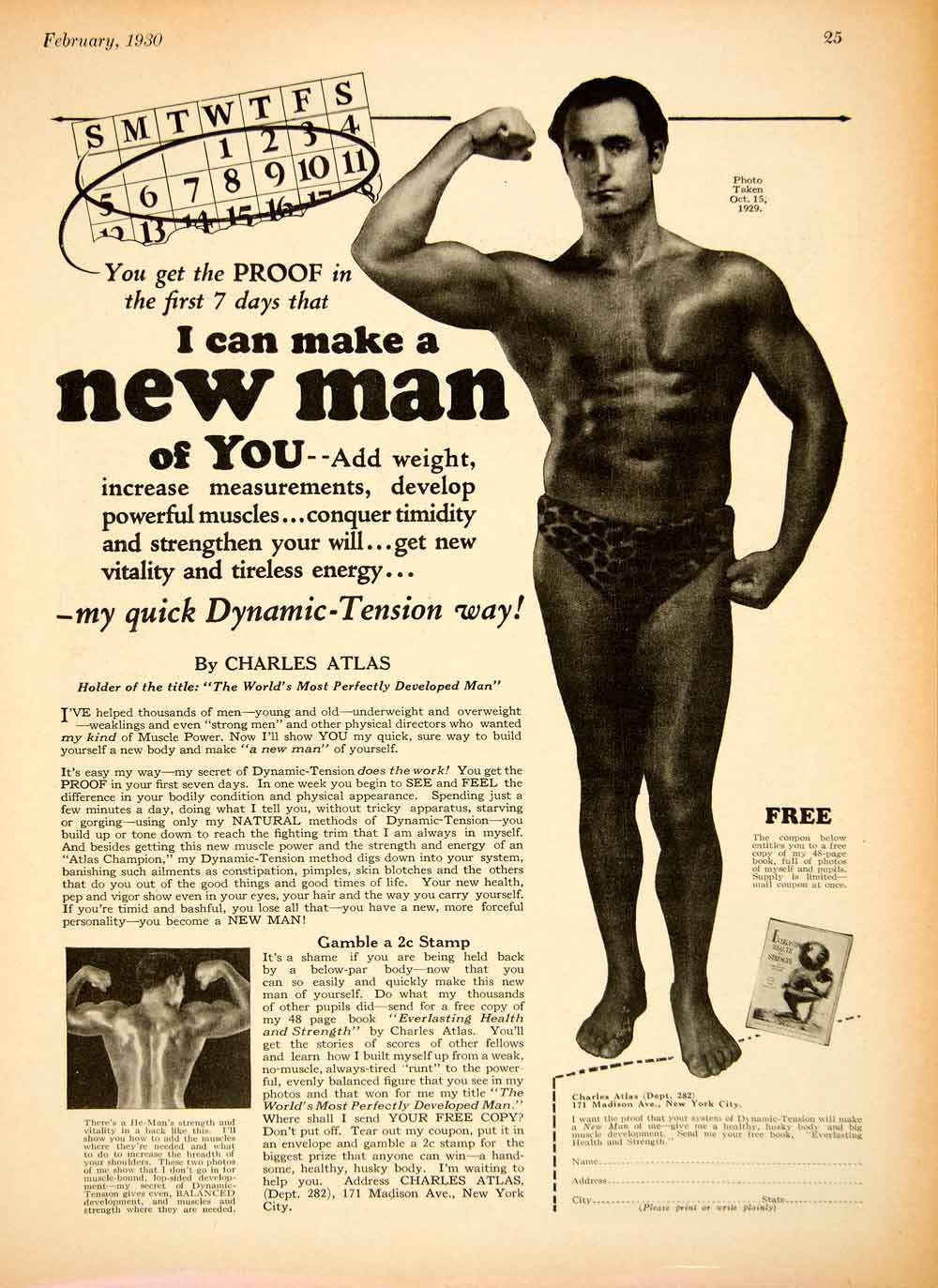 1930 Ad Charles Atlas Dept 282 171 Madison Ave New York Physical 