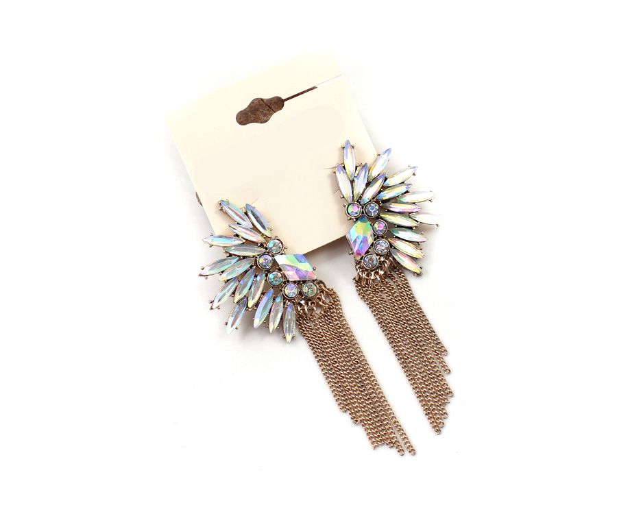   Rhinestone Bronze Chain Tassel Earrings Womens Fashion Earring