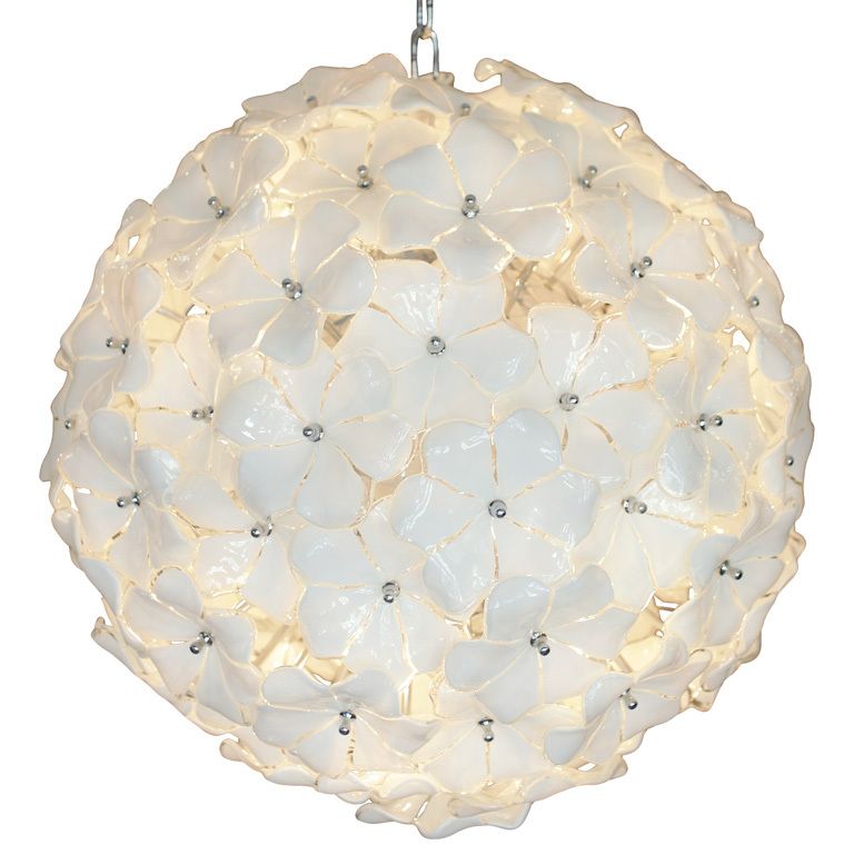 Murano art glass mid century design  white lotus flower chandelier