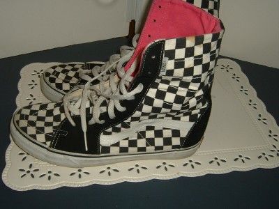 Vans Off The Wall Checkerboard Pink Inside Classic Hi Tops Size 11 WOS 